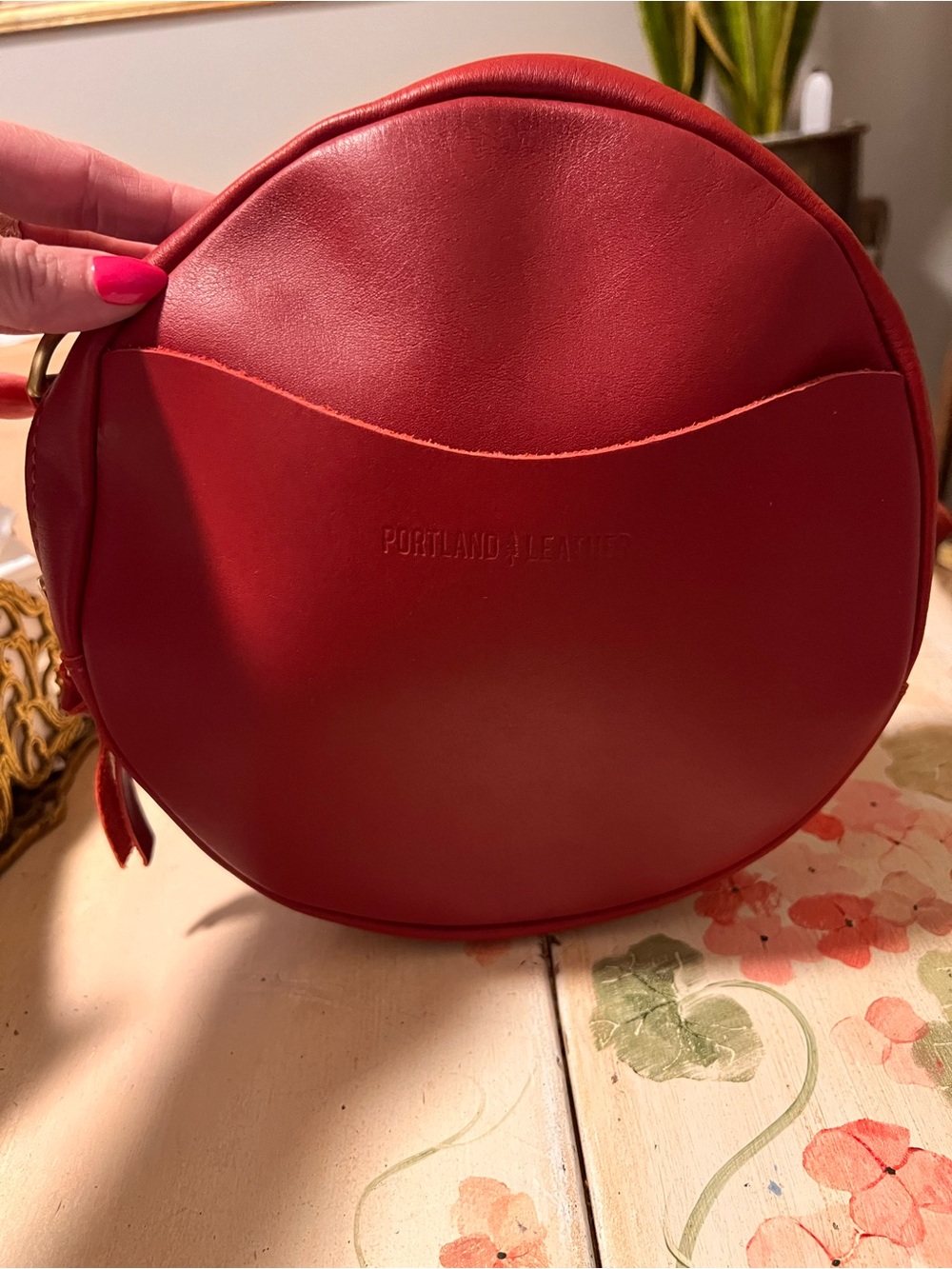 Portland Leather Red Large Circle Crossbody Bag